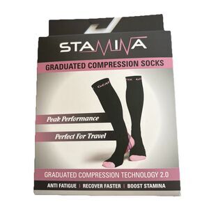NWT STAMINA 2.0 Graduated Compression Socks XXL Black & PINK Womens Long Socks